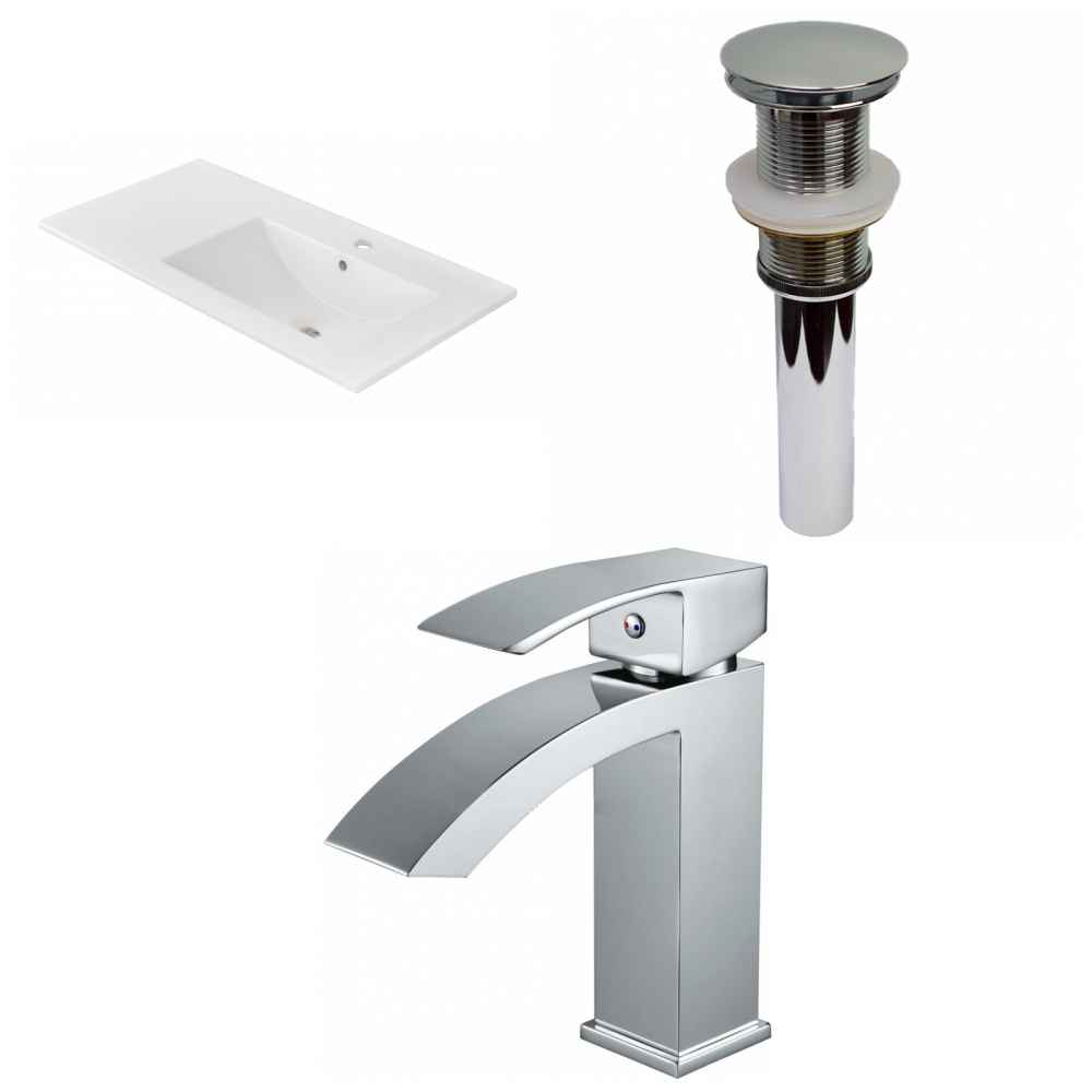 35.5-in. W 1 Hole Ceramic Top Set In White Color - Drain Incl.