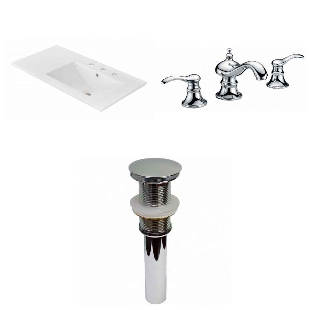 35.5-in. W 3H8-in. Ceramic Top Set In White Color - Drain Incl.