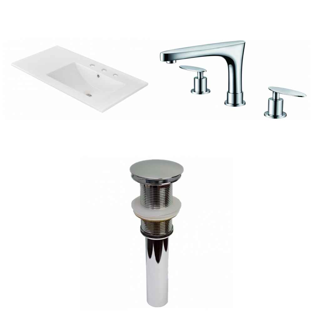 35.5-in. W 3H8-in. Ceramic Top Set In White Color - Drain Incl.
