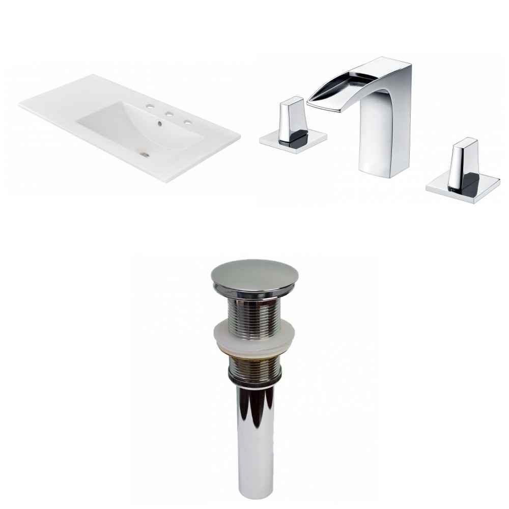 35.5-in. W 3H8-in. Ceramic Top Set In White Color - Drain Incl.