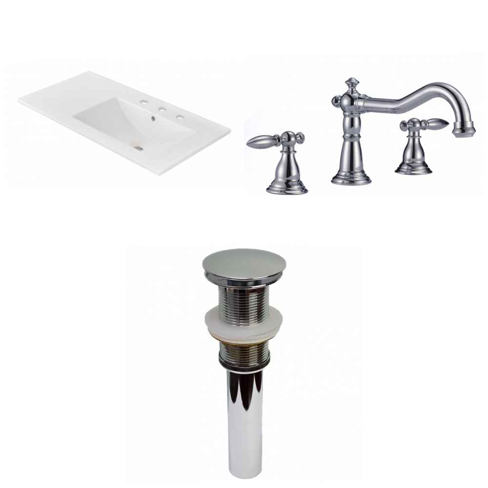 35.5-in. W 3H8-in. Ceramic Top Set In White Color - Drain Incl.