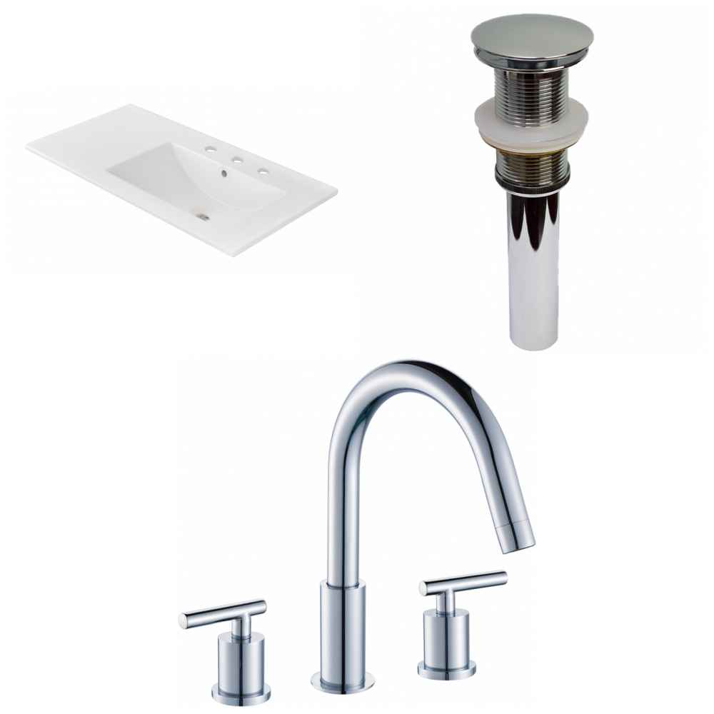 35.5-in. W 3H8-in. Ceramic Top Set In White Color - Drain Incl.