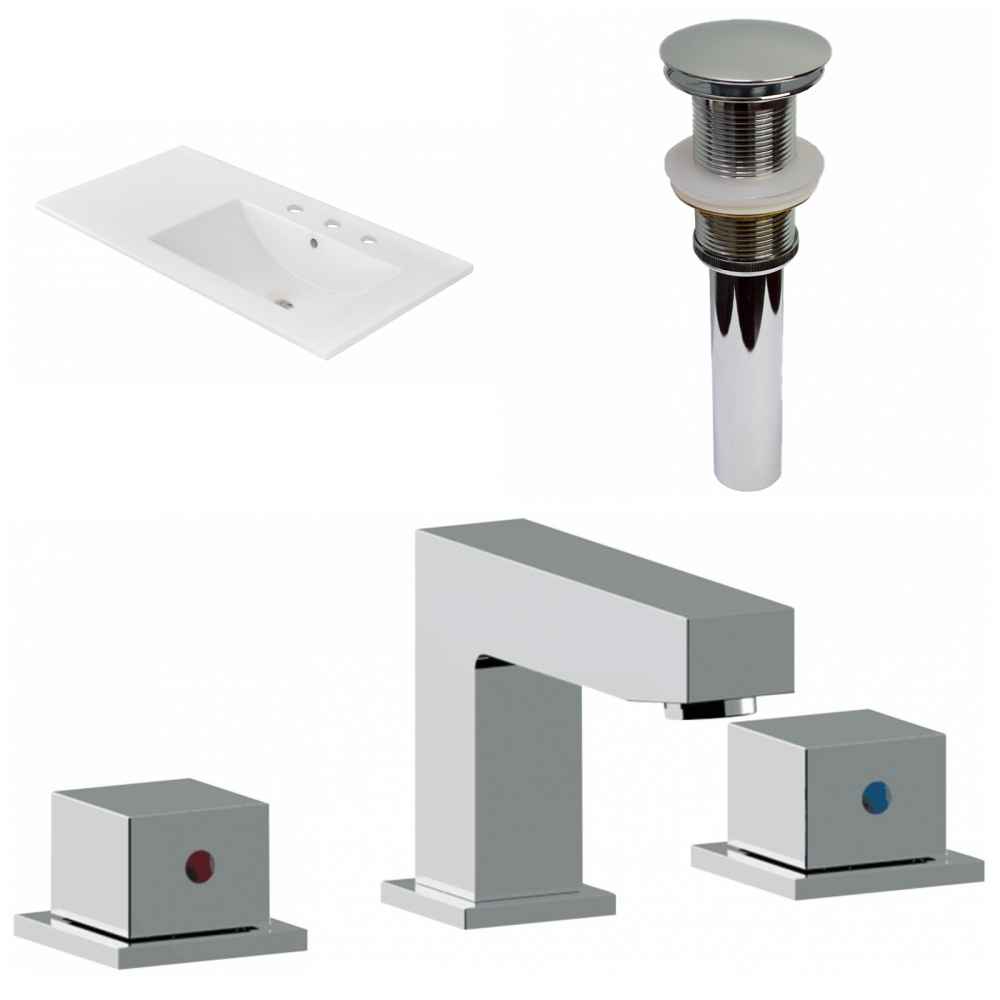 35.5-in. W 3H8-in. Ceramic Top Set In White Color - Drain Incl.