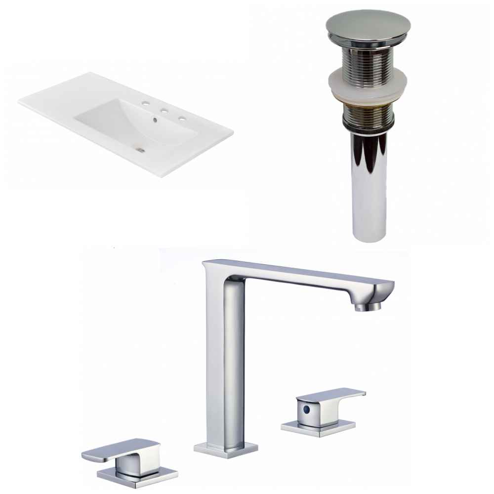 35.5-in. W 3H8-in. Ceramic Top Set In White Color - Drain Incl.