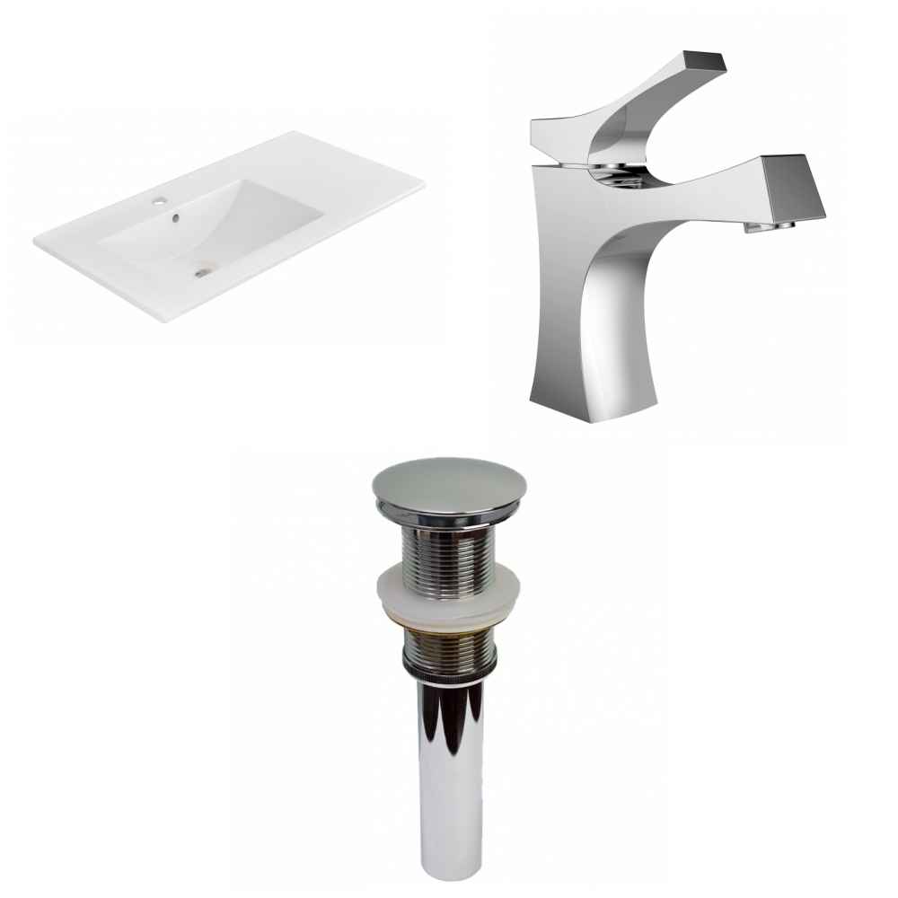 35.5-in. W 1 Hole Ceramic Top Set In White Color - Drain Incl.