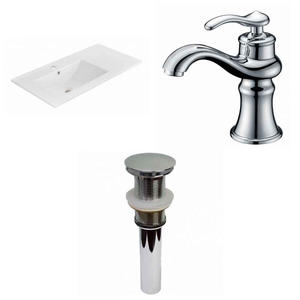 35.5-in. W 1 Hole Ceramic Top Set In White Color - Drain Incl.
