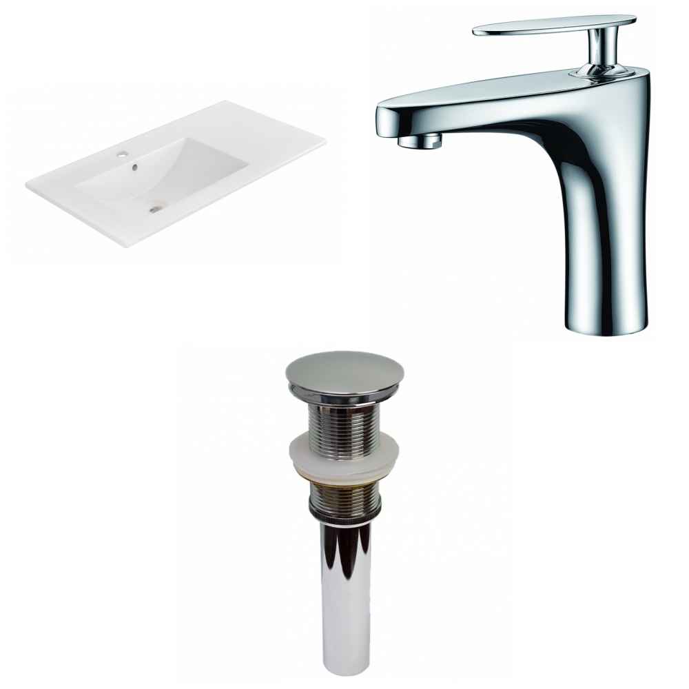 35.5-in. W 1 Hole Ceramic Top Set In White Color - Drain Incl.