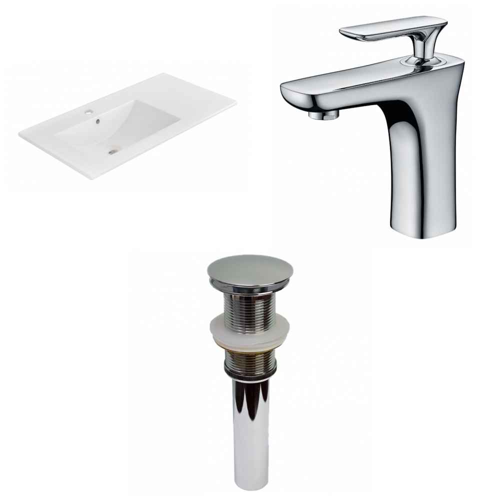 35.5-in. W 1 Hole Ceramic Top Set In White Color - Drain Incl.