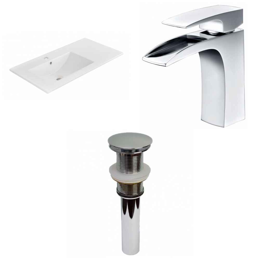 35.5-in. W 1 Hole Ceramic Top Set In White Color - Drain Incl.