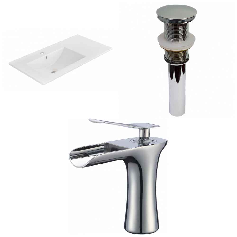 35.5-in. W 1 Hole Ceramic Top Set In White Color - Drain Incl.