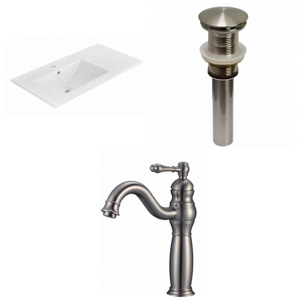 35.5-in. W 1 Hole Ceramic Top Set In White Color - Drain Incl.
