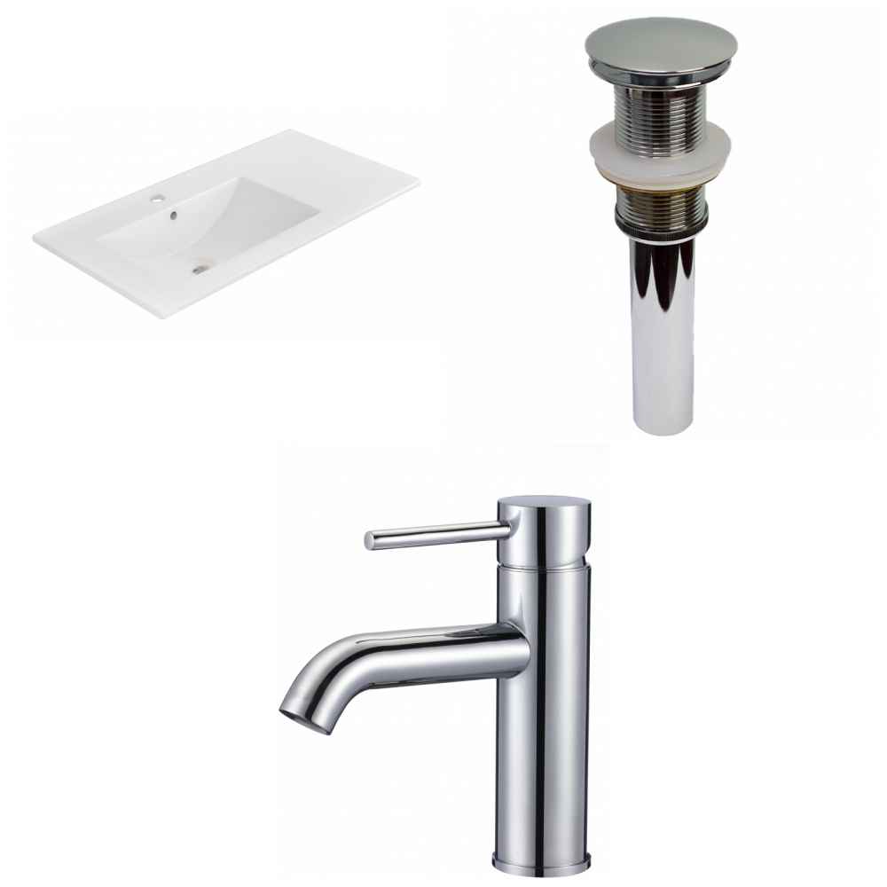 35.5-in. W 1 Hole Ceramic Top Set In White Color - Drain Incl.