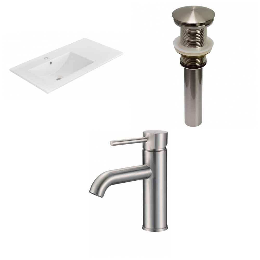 35.5-in. W 1 Hole Ceramic Top Set In White Color - Drain Incl.