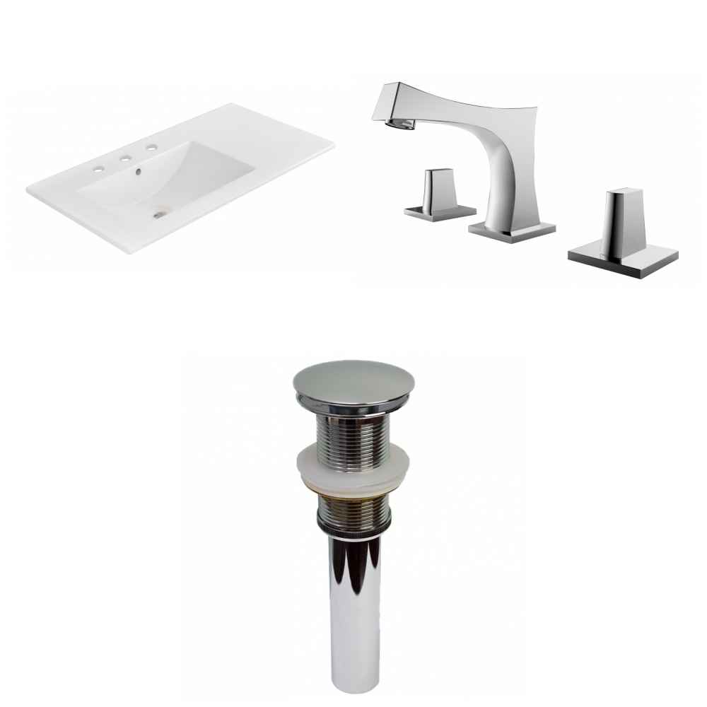 35.5-in. W 3H8-in. Ceramic Top Set In White Color - Drain Incl.