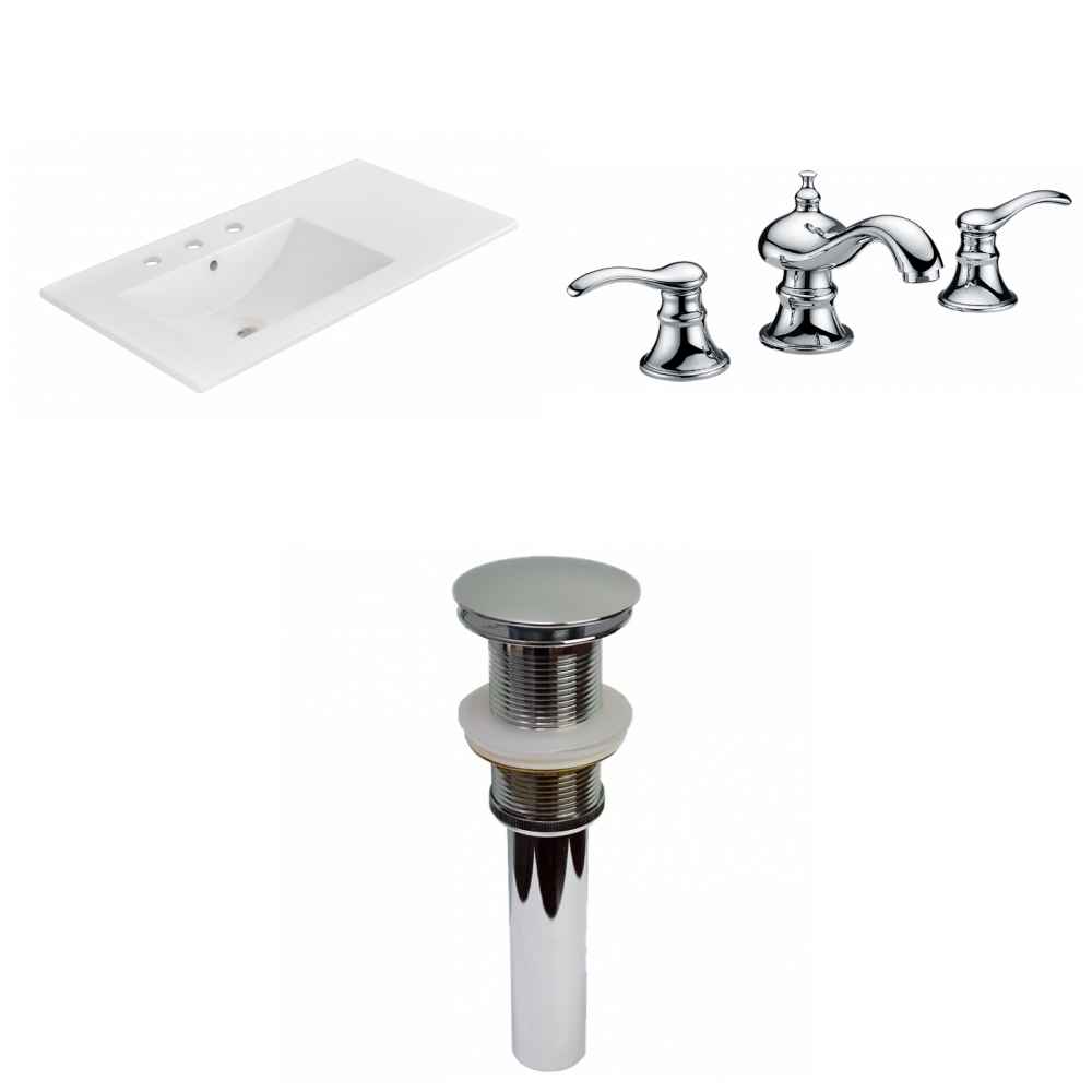 35.5-in. W 3H8-in. Ceramic Top Set In White Color - Drain Incl.
