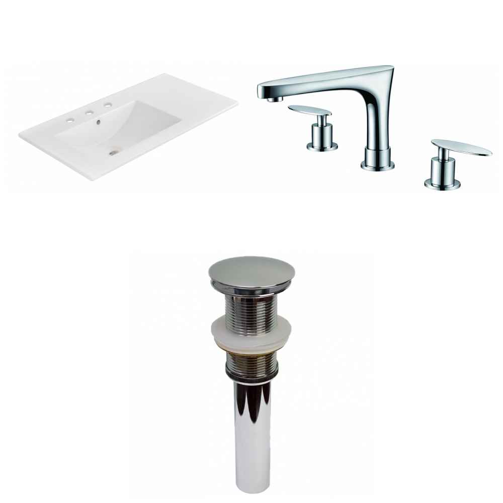 35.5-in. W 3H8-in. Ceramic Top Set In White Color - Drain Incl.