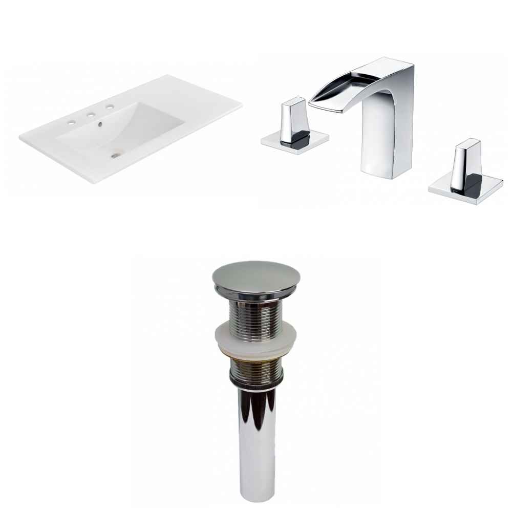 35.5-in. W 3H8-in. Ceramic Top Set In White Color - Drain Incl.