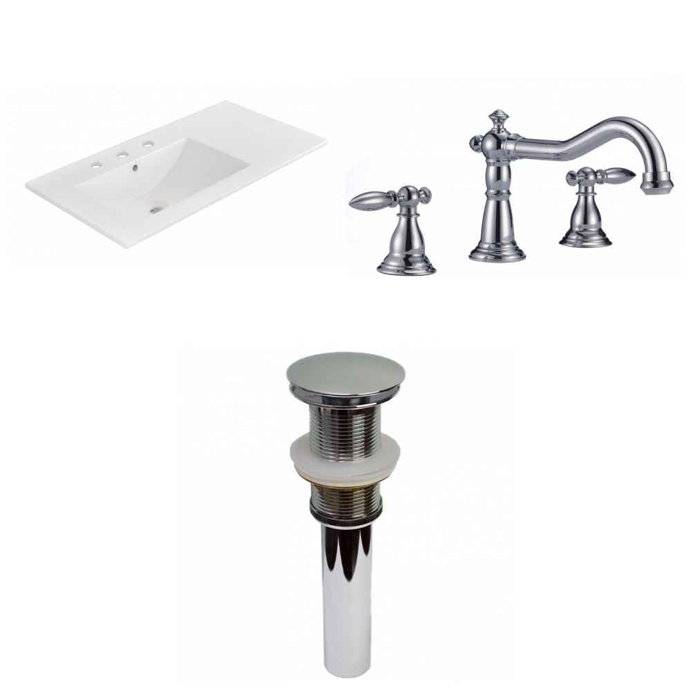 35.5-in. W 3H8-in. Ceramic Top Set In White Color - Drain Incl.