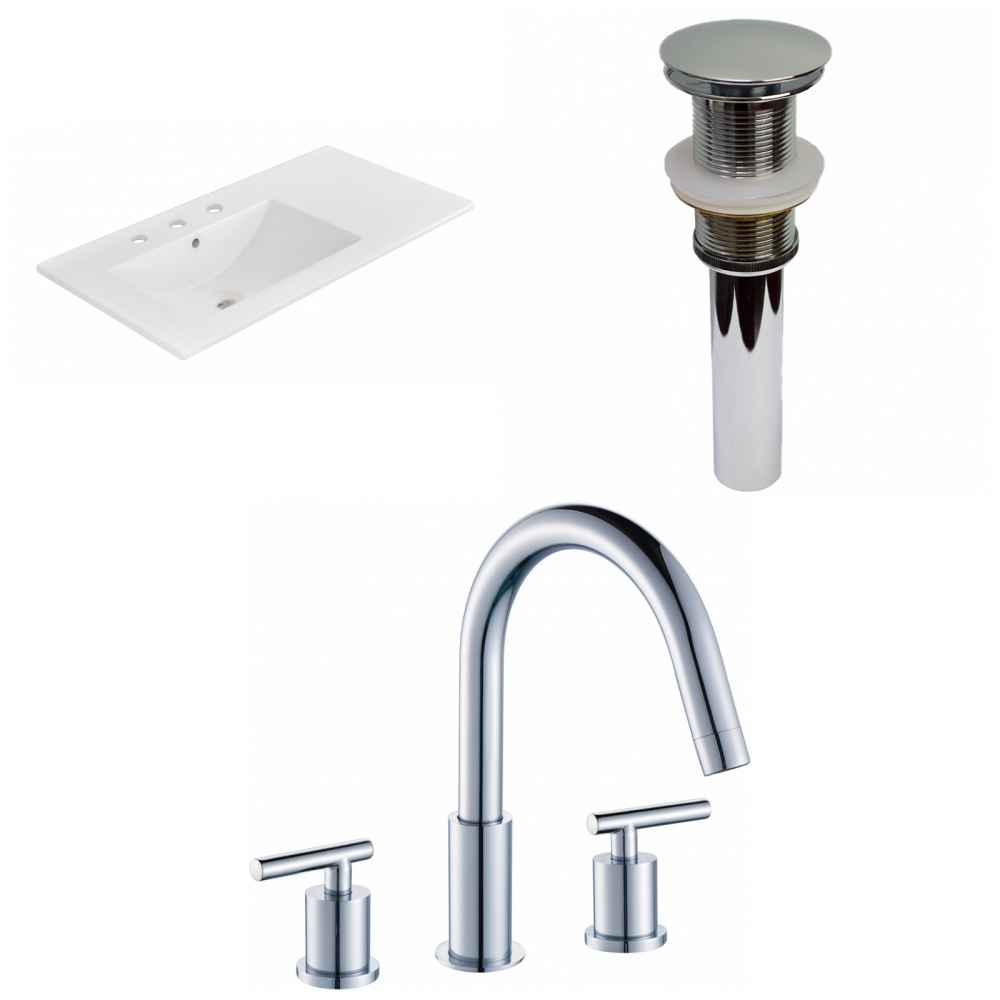 35.5-in. W 3H8-in. Ceramic Top Set In White Color - Drain Incl.