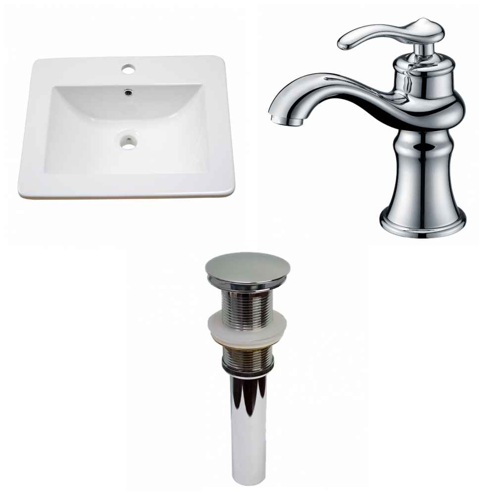 21-in. W 1 Hole Ceramic Top Set In White Color - Drain Incl.