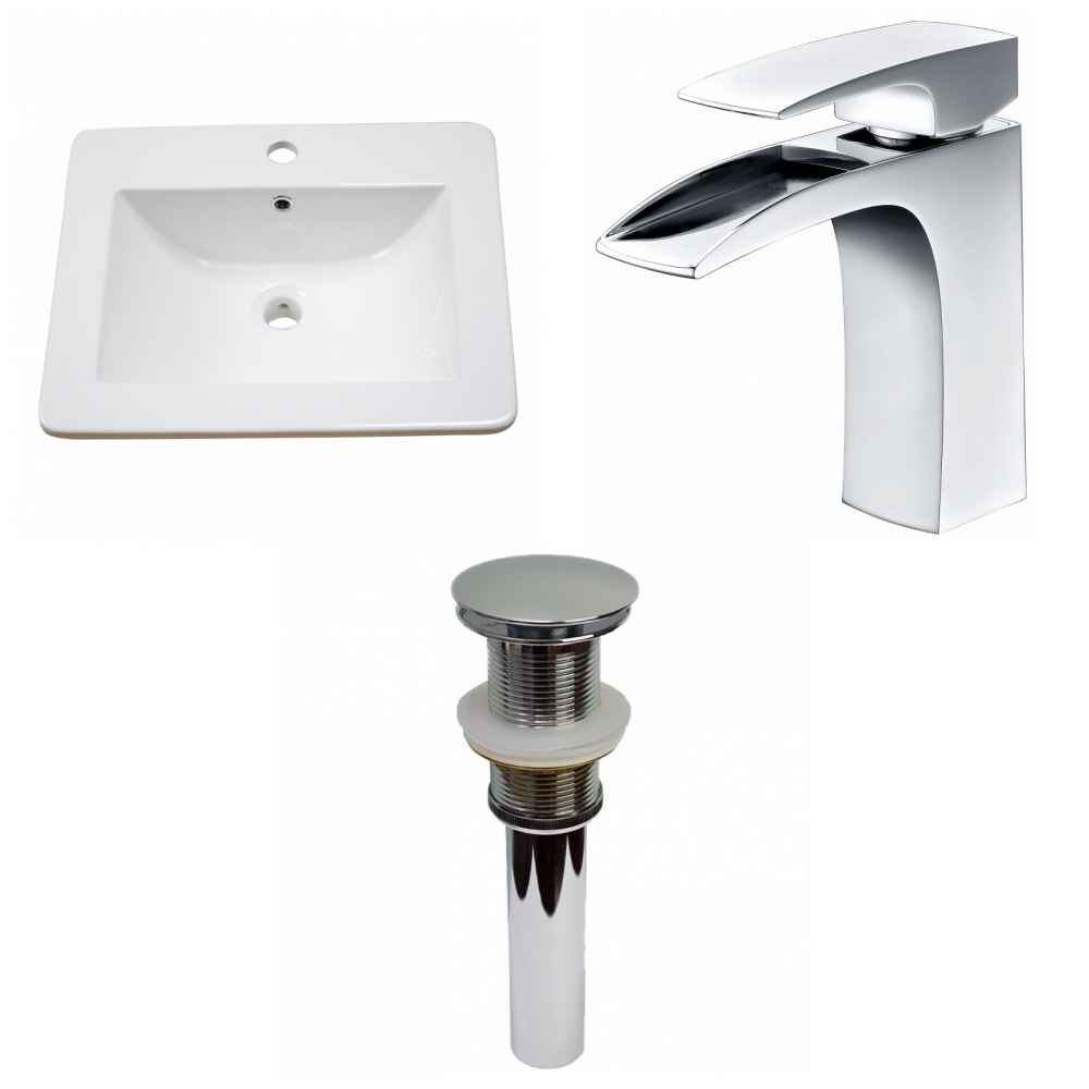 21-in. W 1 Hole Ceramic Top Set In White Color - Drain Incl.