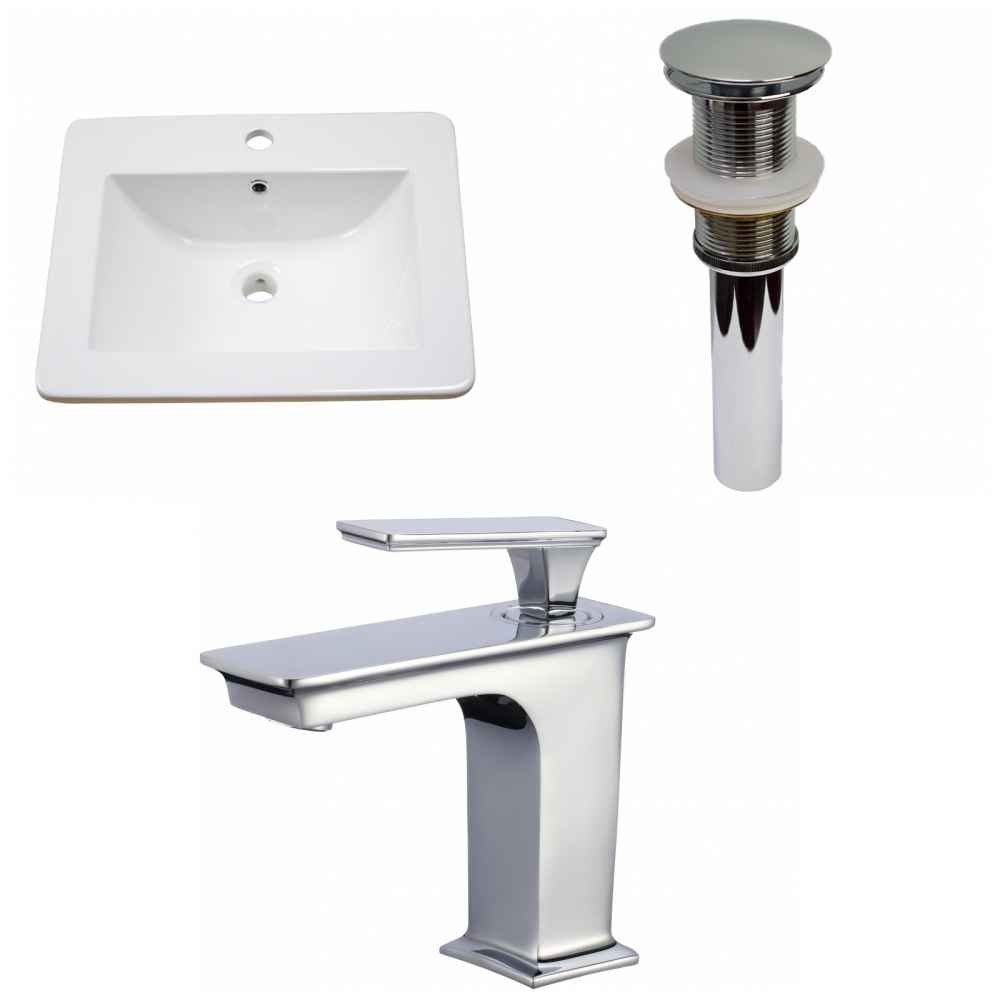 21-in. W 1 Hole Ceramic Top Set In White Color - Drain Incl.