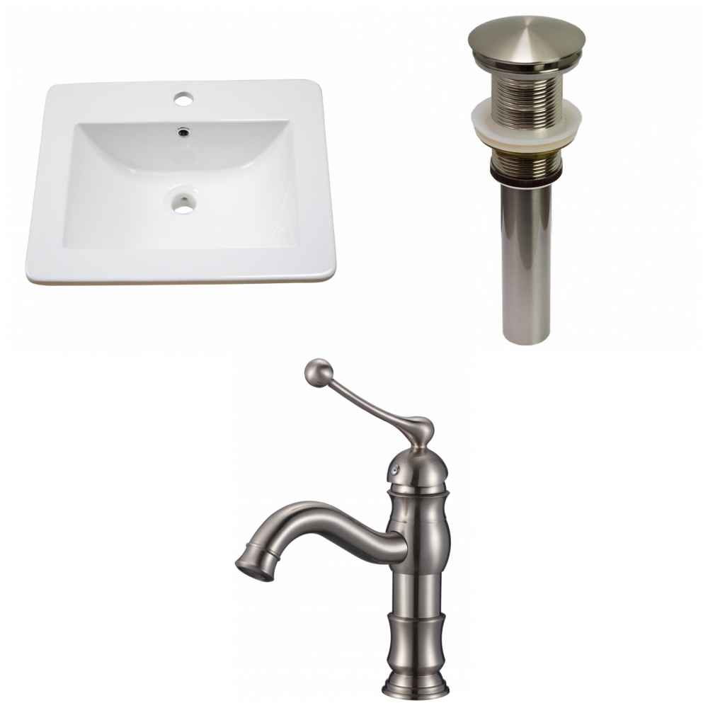 21-in. W 1 Hole Ceramic Top Set In White Color - Drain Incl.