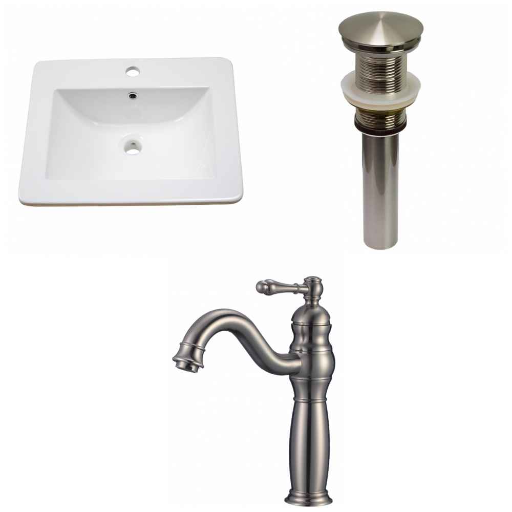 21-in. W 1 Hole Ceramic Top Set In White Color - Drain Incl.