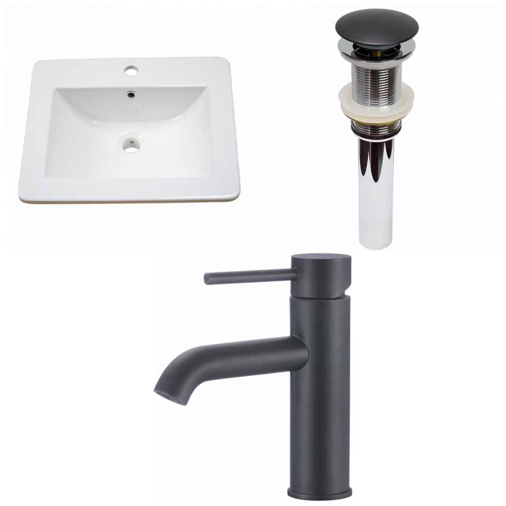 21-in. W 1 Hole Ceramic Top Set In White Color - Drain Incl.