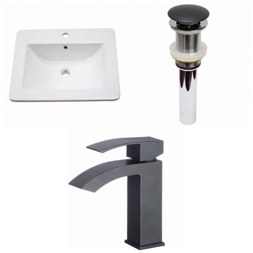 21-in. W 1 Hole Ceramic Top Set In White Color - Drain Incl.