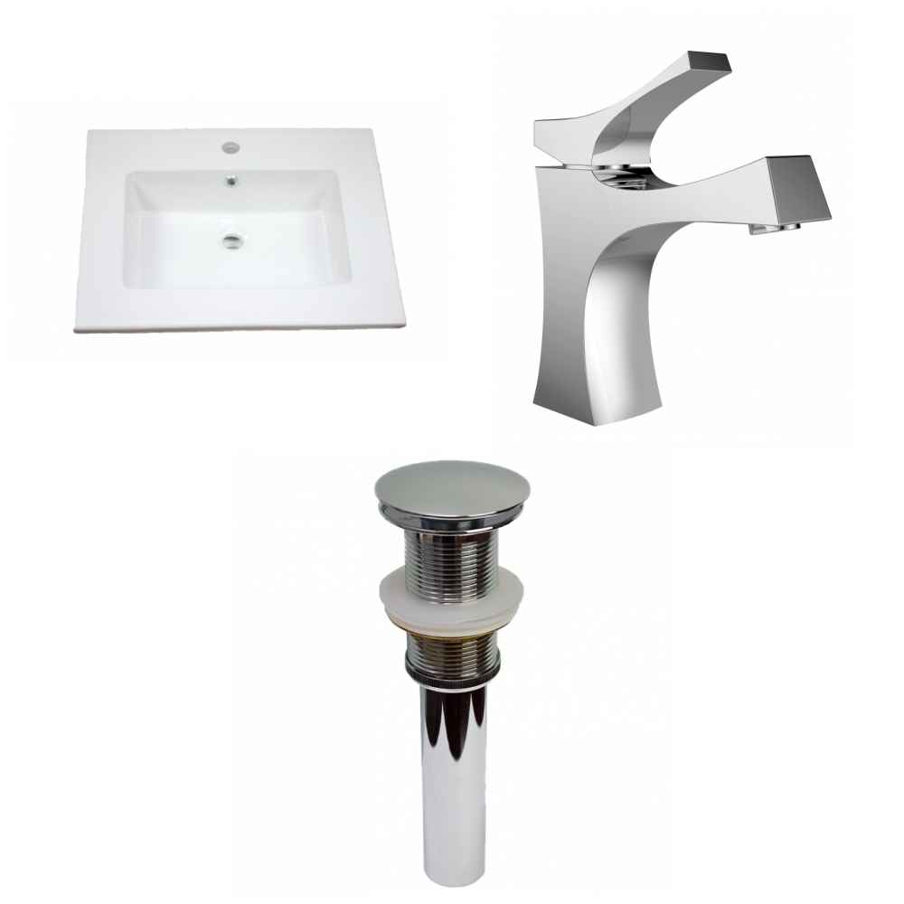 25-in. W 1 Hole Ceramic Top Set In White Color - Drain Incl.