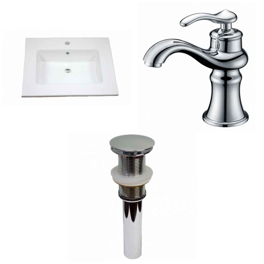 25-in. W 1 Hole Ceramic Top Set In White Color - Drain Incl.