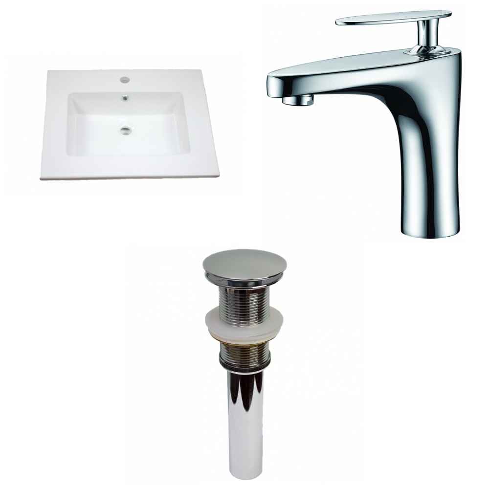 25-in. W 1 Hole Ceramic Top Set In White Color - Drain Incl.