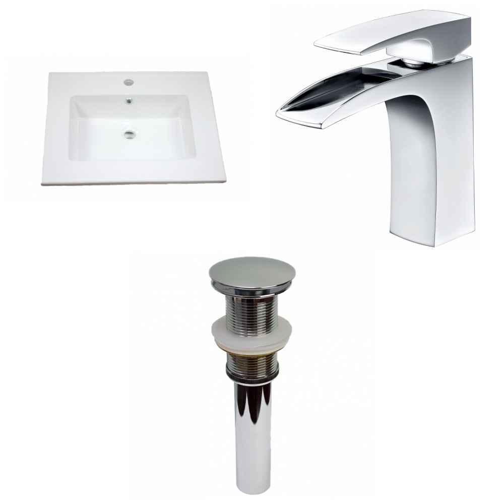 25-in. W 1 Hole Ceramic Top Set In White Color - Drain Incl.