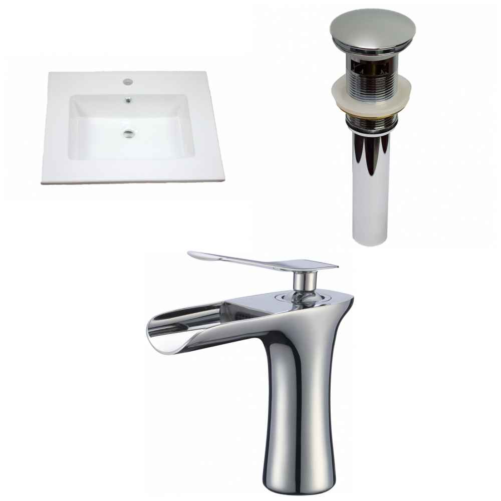 25-in. W 1 Hole Ceramic Top Set In White Color - Overflow Drain Incl.