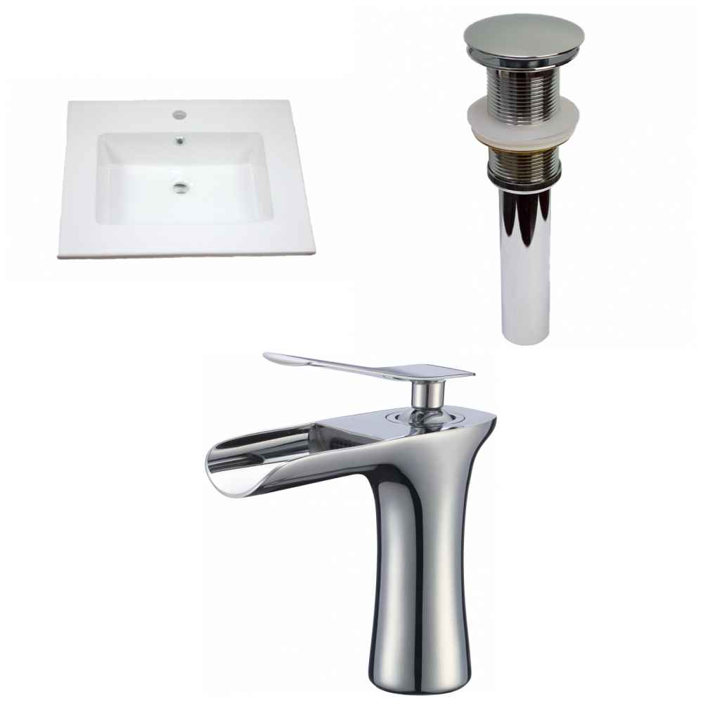 25-in. W 1 Hole Ceramic Top Set In White Color - Drain Incl.