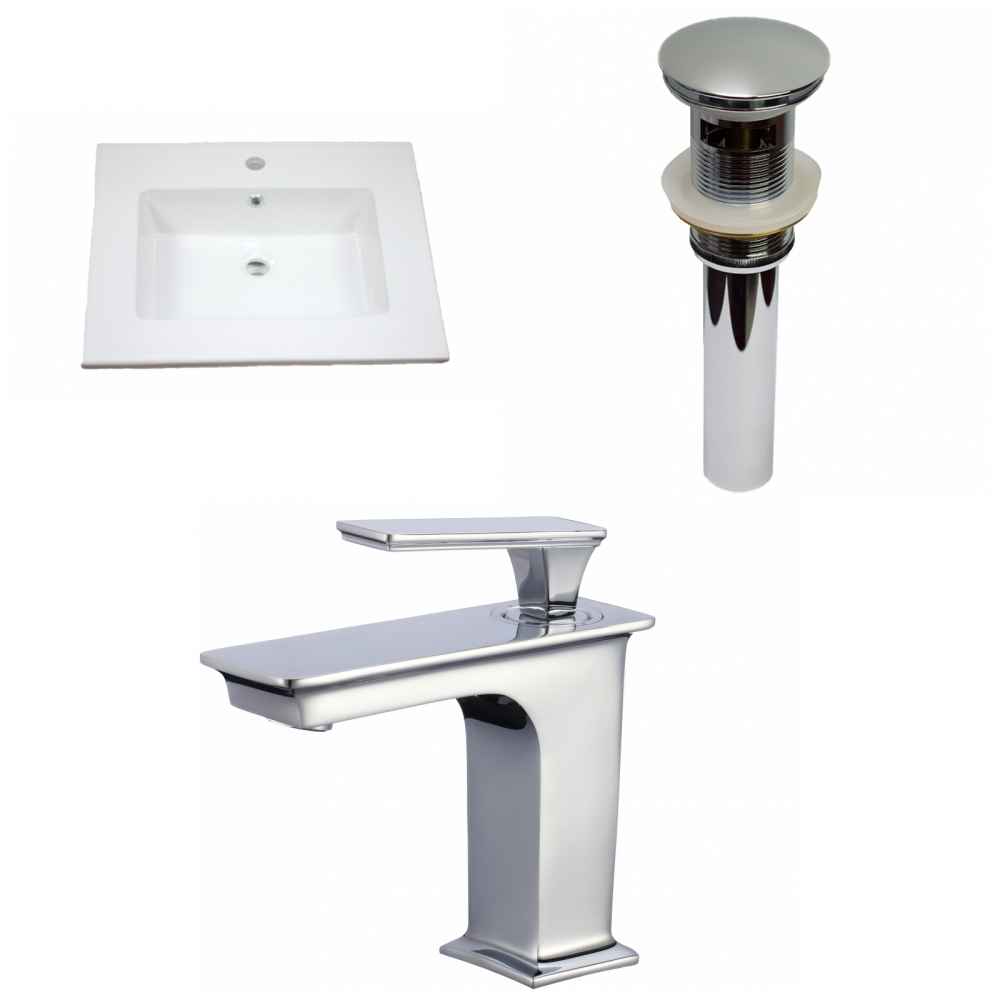 25-in. W 1 Hole Ceramic Top Set In White Color - Overflow Drain Incl.