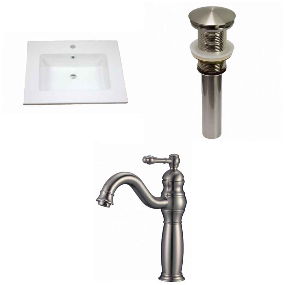 25-in. W 1 Hole Ceramic Top Set In White Color - Drain Incl.