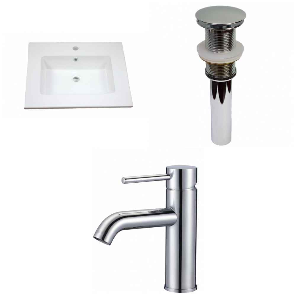 25-in. W 1 Hole Ceramic Top Set In White Color - Drain Incl.