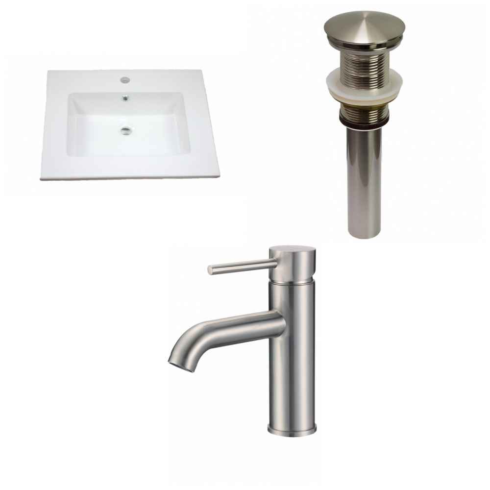 25-in. W 1 Hole Ceramic Top Set In White Color - Drain Incl.
