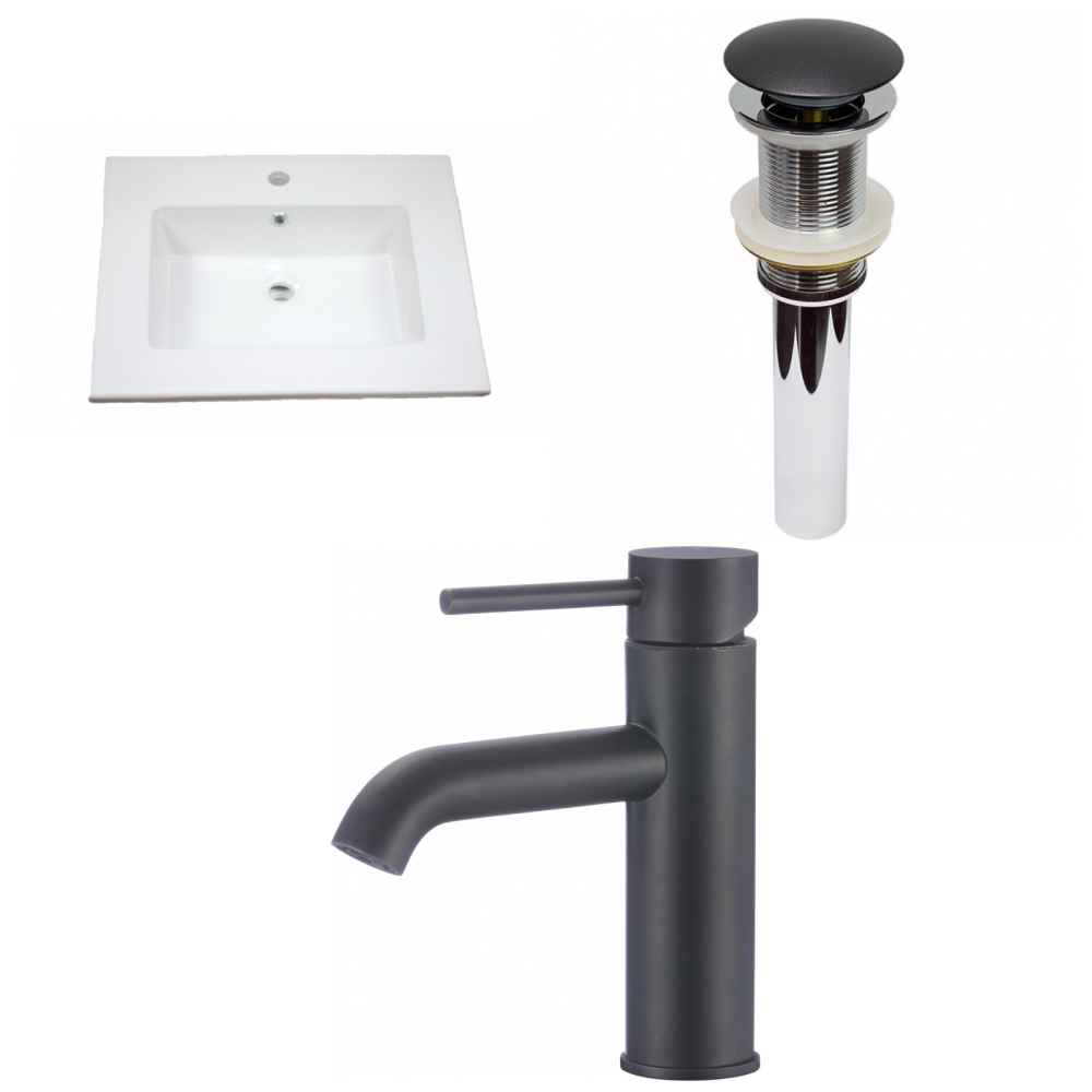 25-in. W 1 Hole Ceramic Top Set In White Color - Drain Incl.