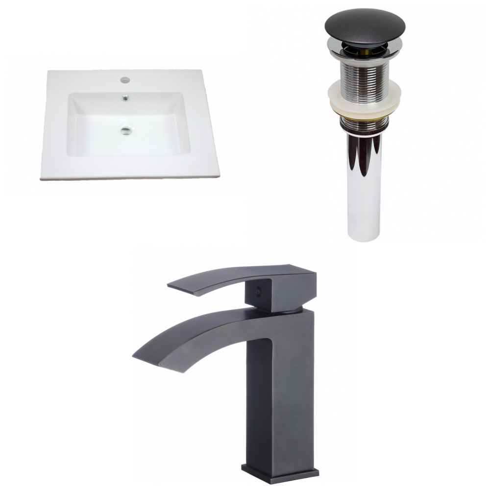 25-in. W 1 Hole Ceramic Top Set In White Color - Drain Incl.