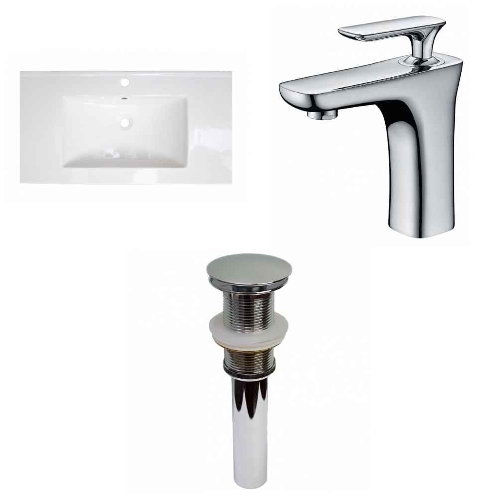 36.75-in. W 1 Hole Ceramic Top Set In White Color - Drain Incl.