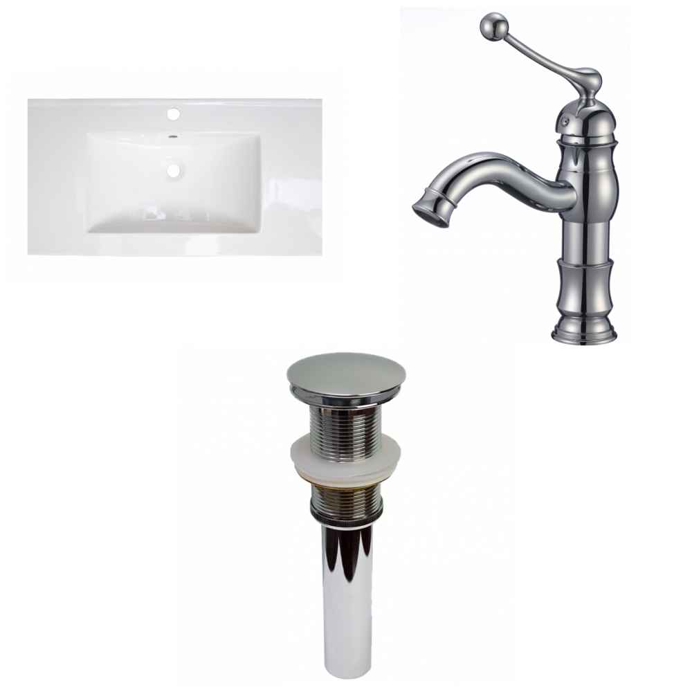 36.75-in. W 1 Hole Ceramic Top Set In White Color - Drain Incl.