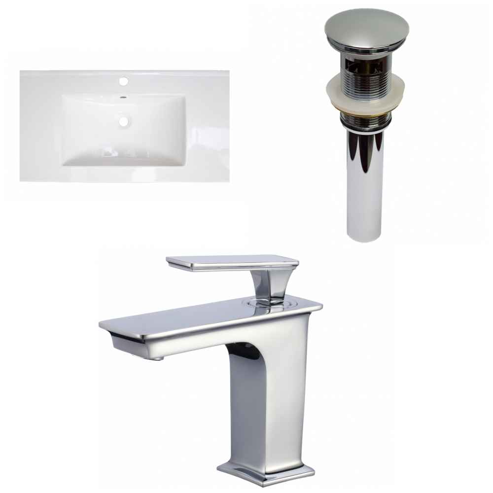 36.75-in. W 1 Hole Ceramic Top Set In White Color - Overflow Drain Incl.