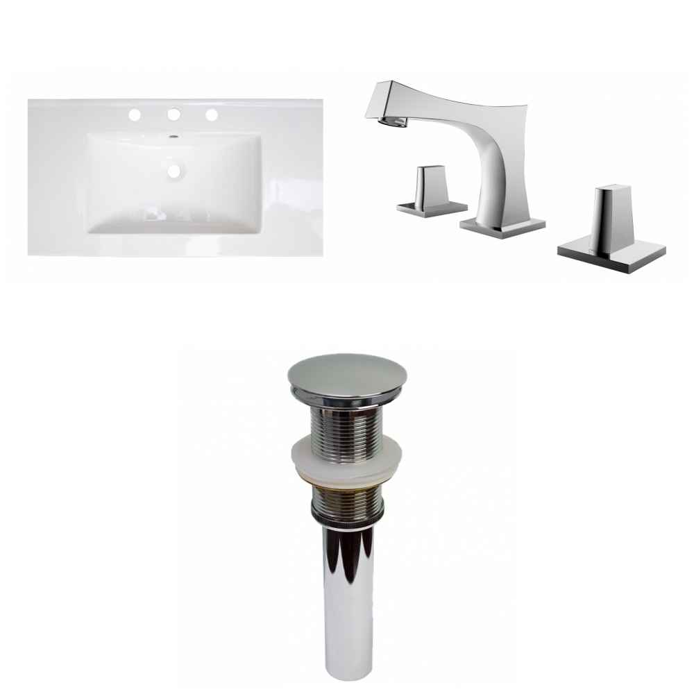 36.75-in. W 3H8-in. Ceramic Top Set In White Color - Drain Incl.