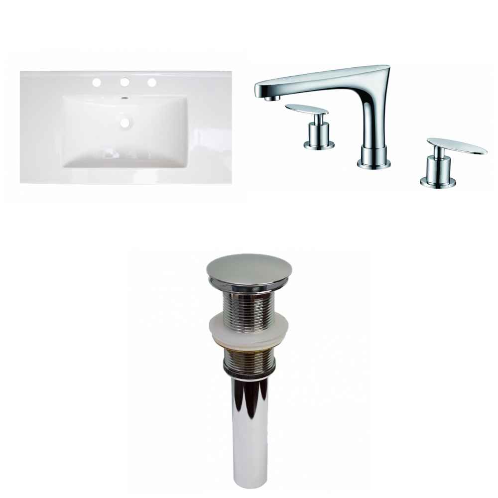 36.75-in. W 3H8-in. Ceramic Top Set In White Color - Drain Incl.