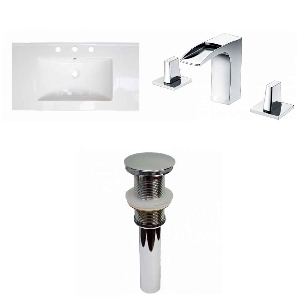 36.75-in. W 3H8-in. Ceramic Top Set In White Color - Drain Incl.