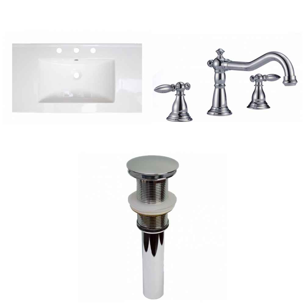 36.75-in. W 3H8-in. Ceramic Top Set In White Color - Drain Incl.