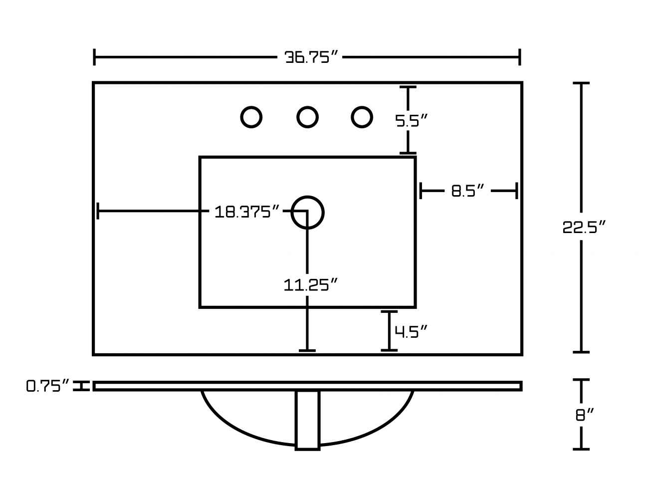 36.75-in. W 3H8-in. Ceramic Top Set In White Color - Overflow Drain Incl.